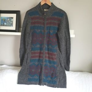 Royal Robbins Long Zippered Wool Blend Sweater Coat Size Large